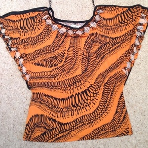 Orange Vintage Print Batwing Top - size UK 8.  is being swapped online for free
