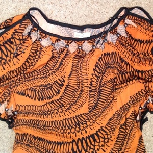 Orange Vintage Print Batwing Top - size UK 8.  is being swapped online for free