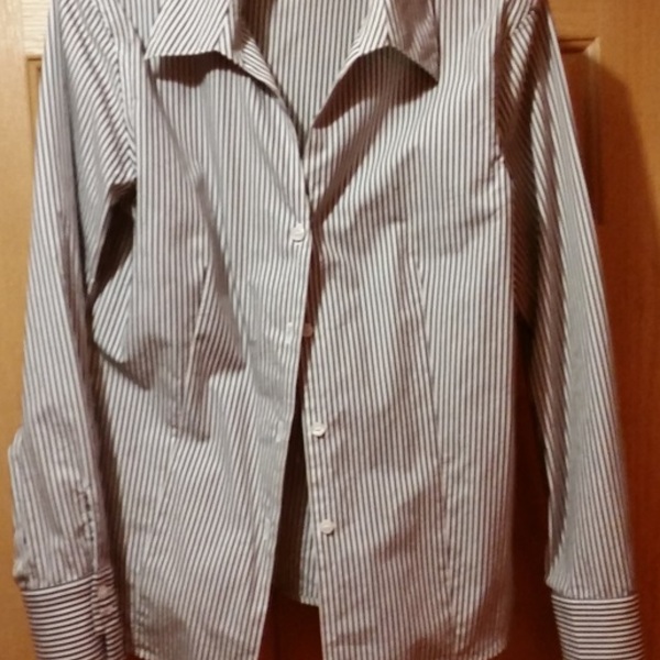 Calvin Klein striped tailored long-sleeved dress blouse, size 10 is being swapped online for free