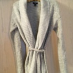 Small/med gently used Gap tie front grey sweater is being swapped online for free